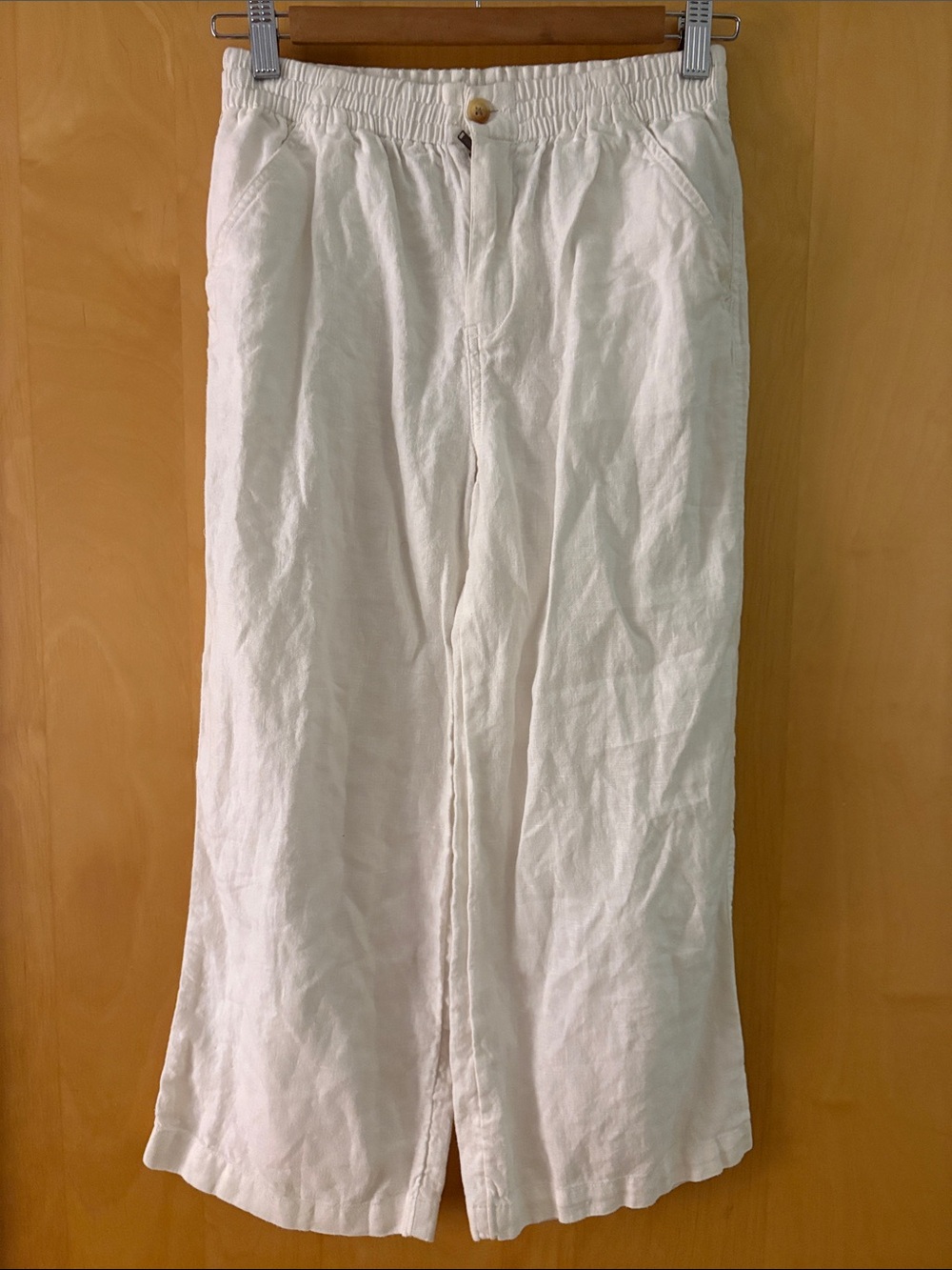 Polo by Ralph Lauren White Linen-Blend Elastic Waist Pants